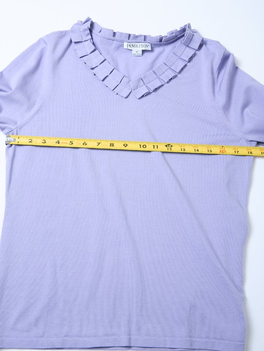 Pendleton Silk Blend Ruffled V-Neck Long Sleeve Knit Lavender Top Grandma Fairy - Picture 8 of 8